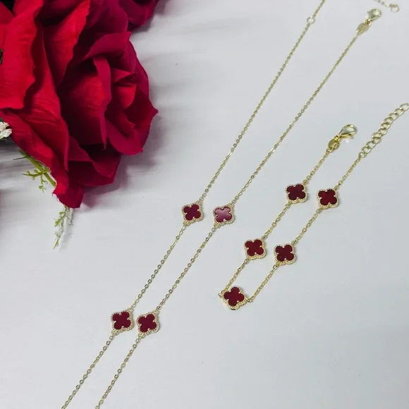 ❤️🔥14K/925S CUSTOM RED CARNELIAN CLOVER SET - Picture 10 of 12